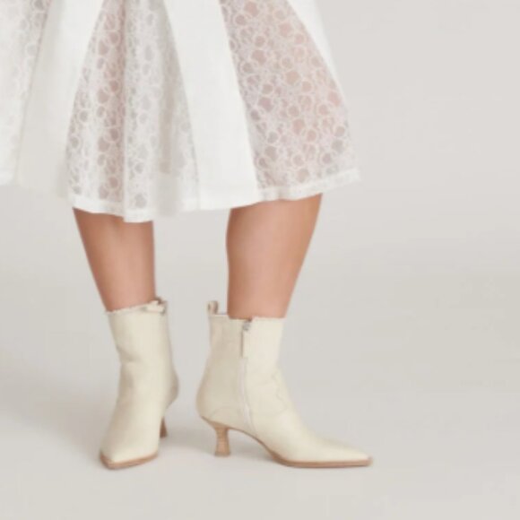 NEW DOLCE VITA Austin Kitten Heel Booties in Ivory Denim for women 725 4j2 - Picture 3 of 4